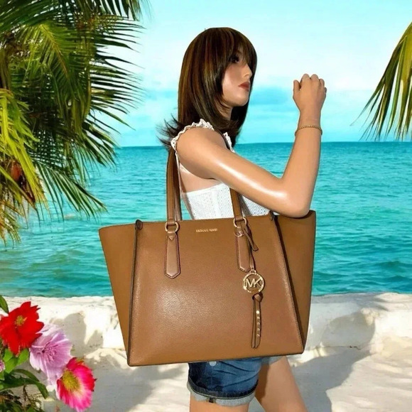 Michael Kors Large Luggage Brown Leather Kris Travel Career Work Tote Bag NWT - Picture 3 of 12